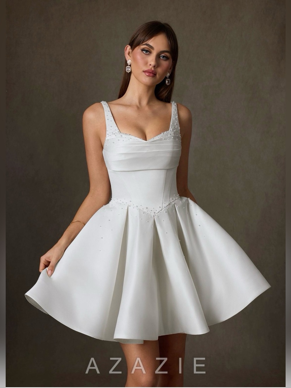 Azazie White Mikado Short Fit-and-Flare Cocktail Dress